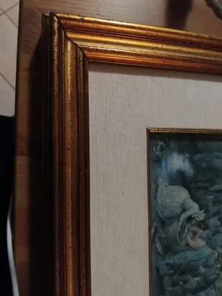 Cornice dorata con vetro e legno anni 80