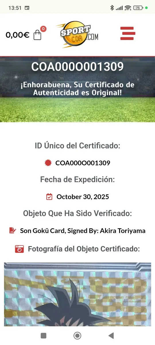 Carta di Cromo Dragon Ball Z autografata