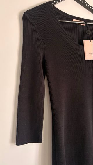 Abito Twinset Tubino Maglia Pizzo Nero