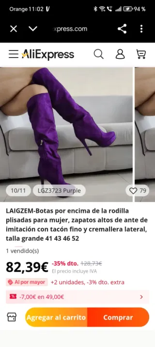 Botas altas moradas de tacón