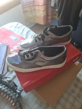 Zapatos mujer talla 38 plateados holográficos