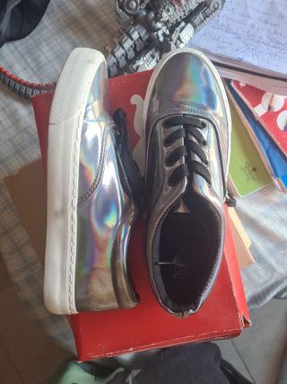 Zapatos mujer talla 38 plateados holográficos