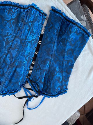 Busto blu damascato con lacci