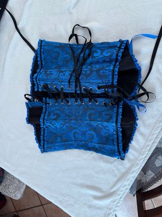 Busto blu damascato con lacci