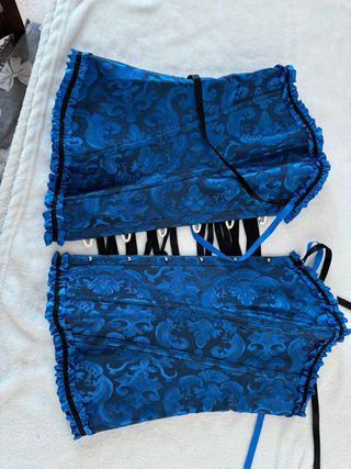 Busto blu damascato con lacci