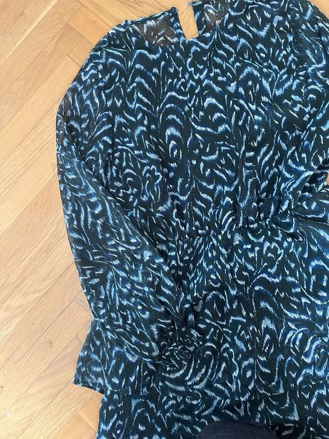 Vestido Mango Negro y Azul Talla M