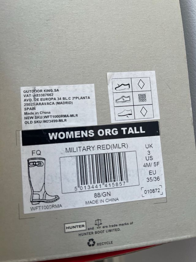 Botas Hunter Rojas Talla 35/36