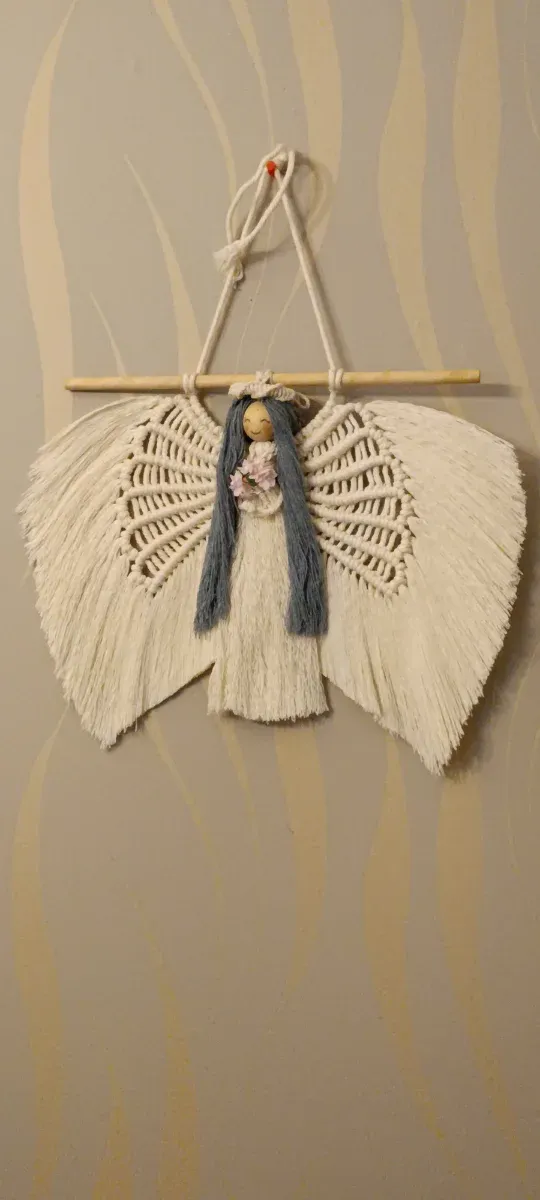 Colgante Ángel Macramé Beige y Azul