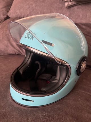 Casco Moto Vintage Azul Claro
