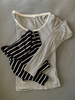 Set 2 magliette a righe bianco e nero manica lunga