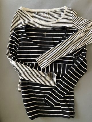 Set 2 magliette a righe bianco e nero manica lunga