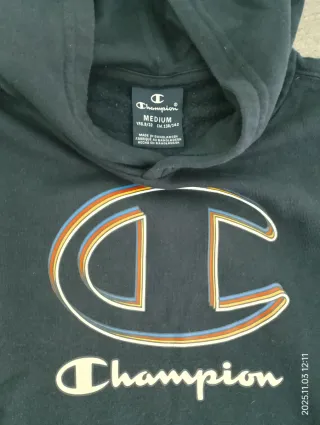 Felpa Champion Nera con Logo Colorato