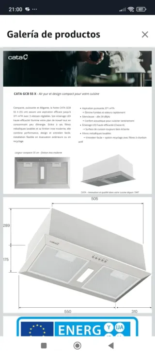 Campana Extractora Cata GCB55X Nueva