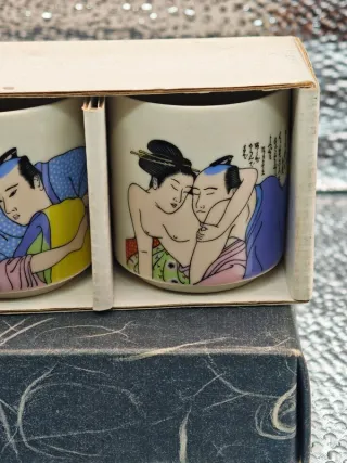 Set 5 Tazze Sake Ceramica Biho Shunga Ukiyo-e