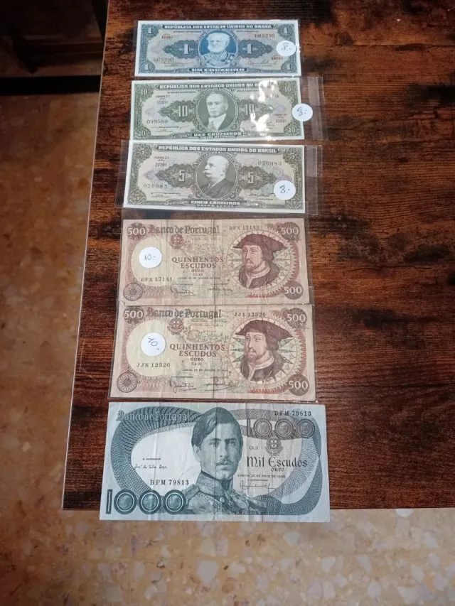 6 Billetes de Brasil y Portugal
