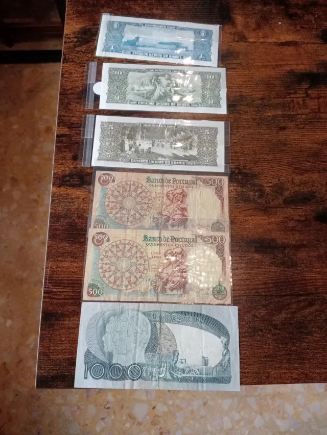 6 Billetes de Brasil y Portugal