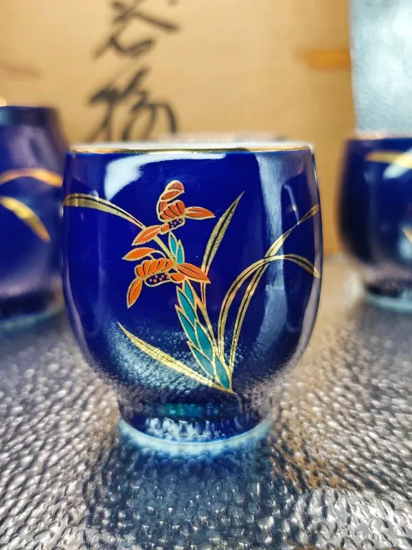 Servizio Tè Giappone Ceramica Artiginale Blu Fiore