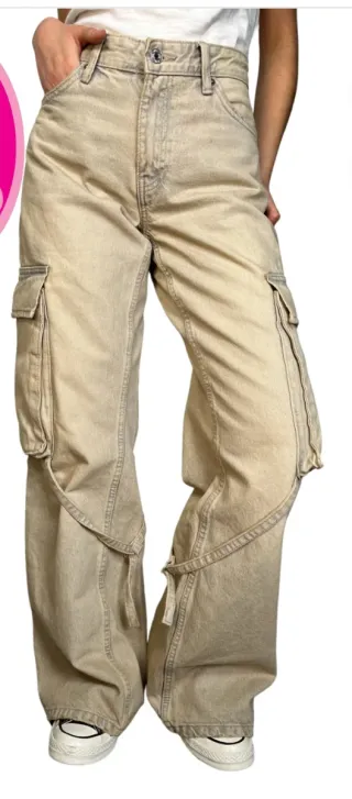 Pantalón Cargo Zara T42 Beige