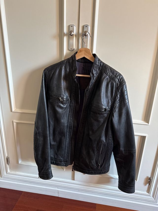 Chaqueta de Piel Mango Negra