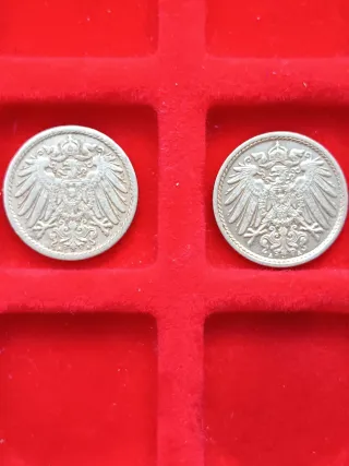 2 Monete Reich Tedesco 5 Pfennig 1904 - 1914.