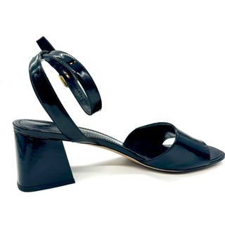 Sandalias Louis Vuitton Negras Charol Logo Dorado