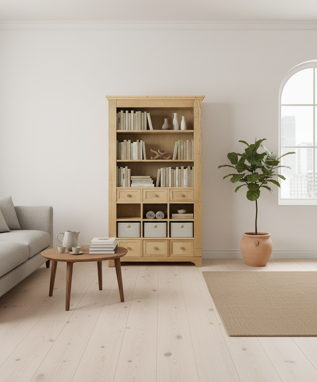 Librería biblioteca con cajones