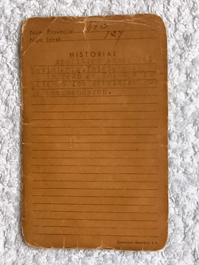 ANTIGUO CARNET MILITANTE FET DE LAS JONS 1944