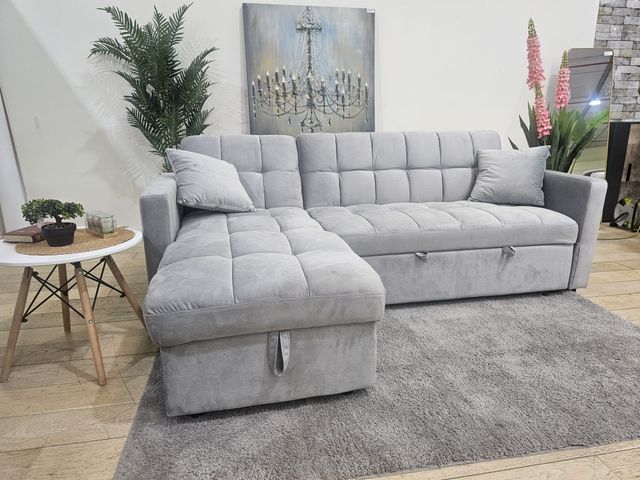 Sofá Cama Chaiselongue Gris con Arcón