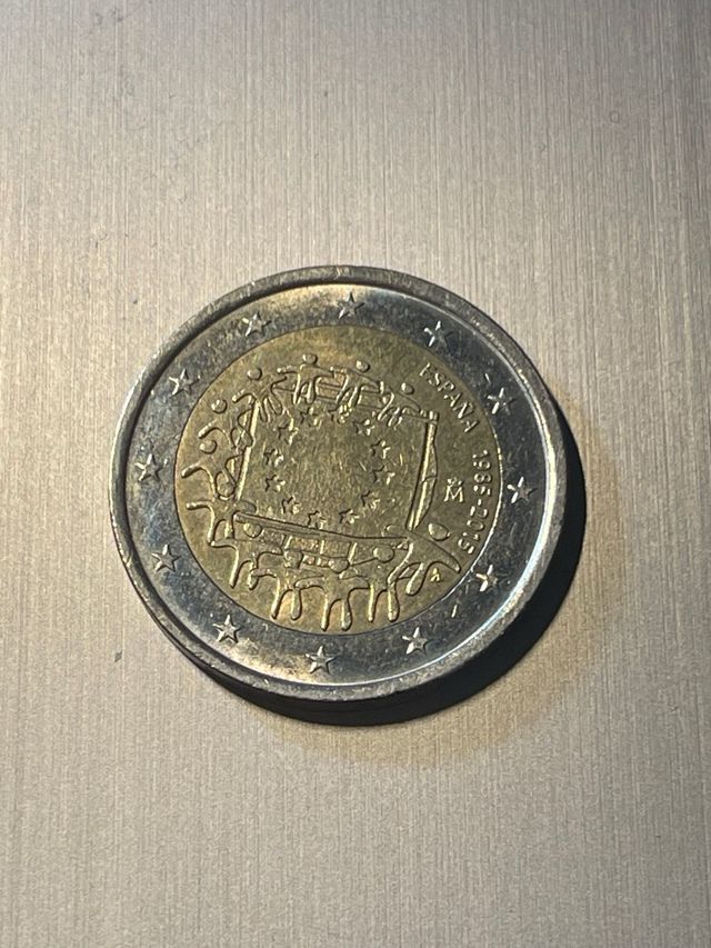Moneda 2 euros España 30 años bandera unión eu