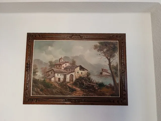 Cuadro antiguo paisaje pueblo