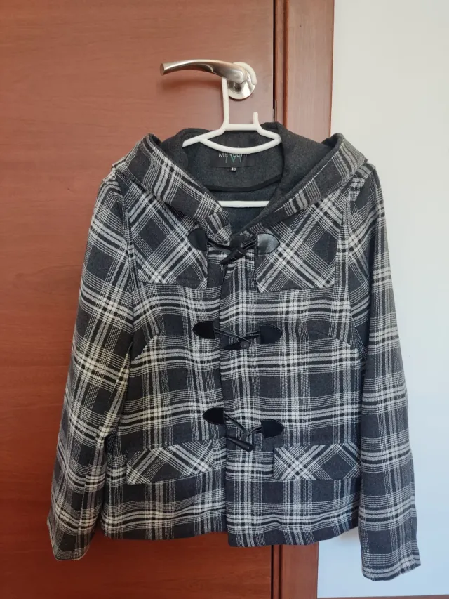 Parka mujer cuadros gris y blanco Talla L