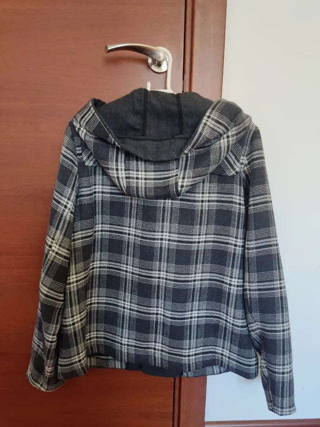 Parka mujer cuadros gris y blanco Talla L