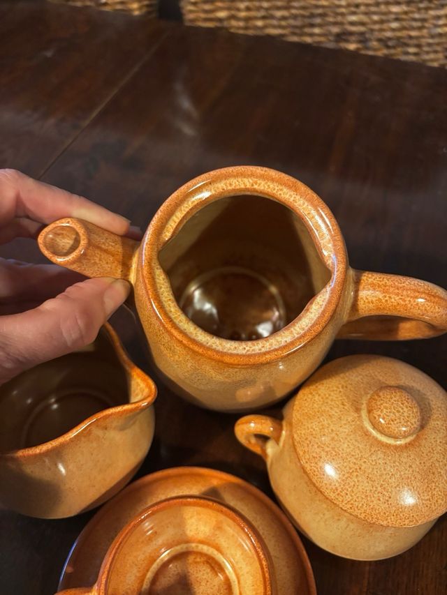 Juego de café barro esmaltado sin uso