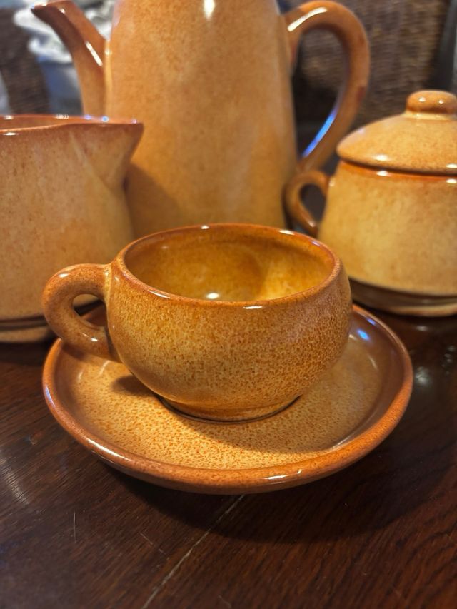 Juego de café barro esmaltado sin uso