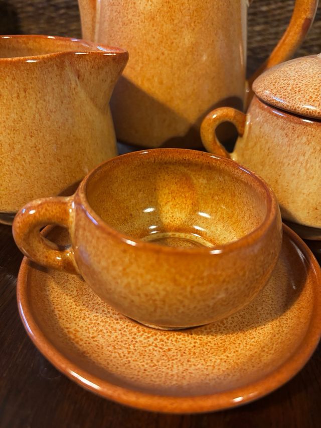 Juego de café barro esmaltado sin uso