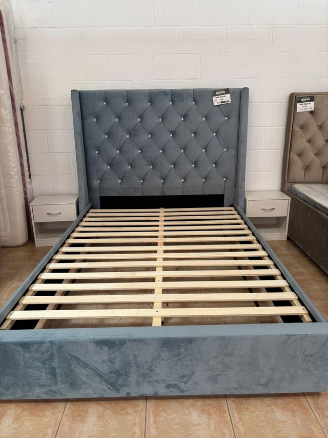 Cama Matrimonial Terciopelo azul 150cm Oferta!!