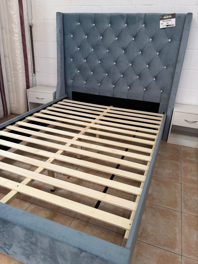 Cama Matrimonial Terciopelo azul 150cm Oferta!!