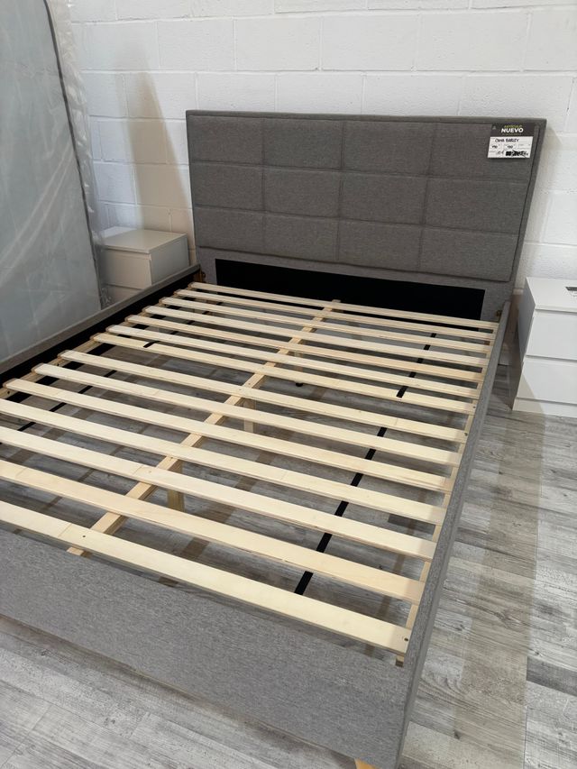 Cama Matrimonial 150cm Tela Gris en Liquidación!!