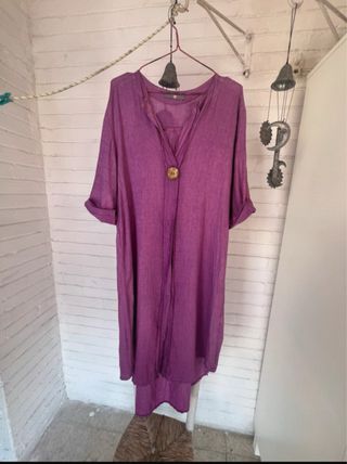 Vestido túnica asimétrico lino talla única