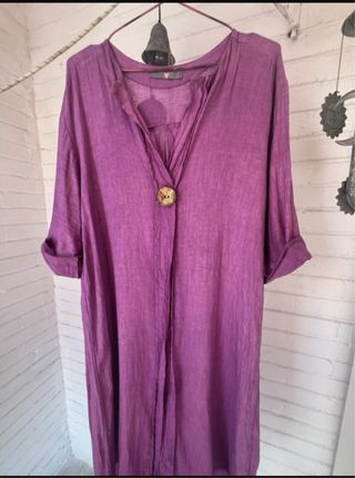 Vestido túnica asimétrico lino talla única