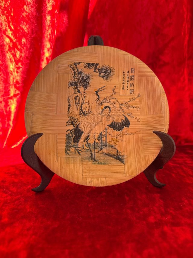 Plato decorativo bambú grullas