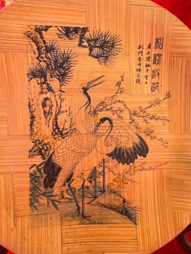 Plato decorativo bambú grullas