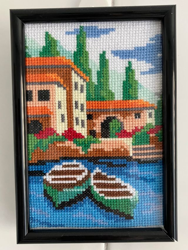 Cuadro Bordado a Mano Punto Cruz Paisaje Marítimo