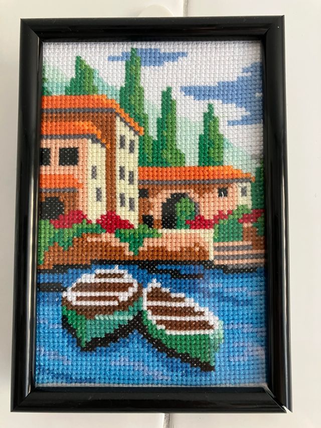 Cuadro Bordado a Mano Punto Cruz Paisaje Marítimo