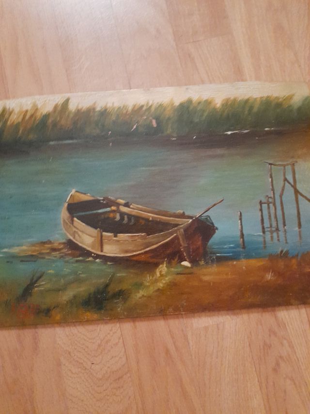 Cuadro al óleo: Barco en el río