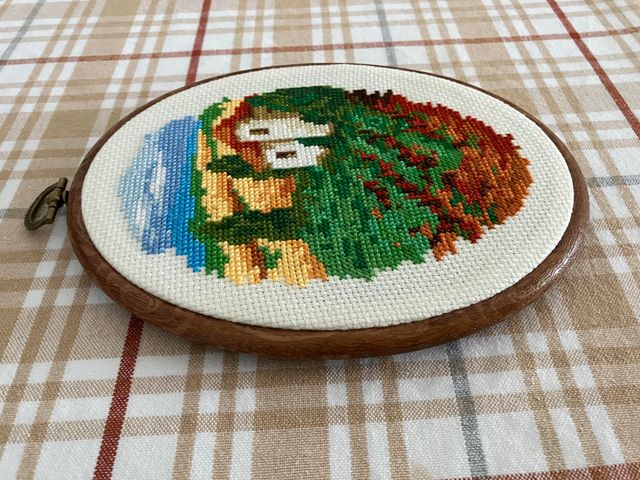 Cuadro bordado a mano punto cruz paisaje