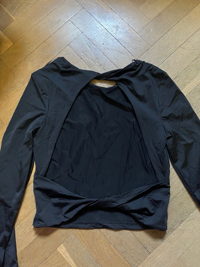 Pull&Bear Top Negro Manga Larga Talla M