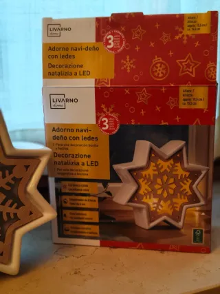 Decorazione Stella LED Ceramica Legno