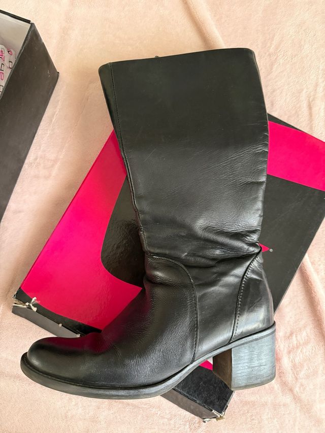 Stivali Alti Vera Pelle Neri