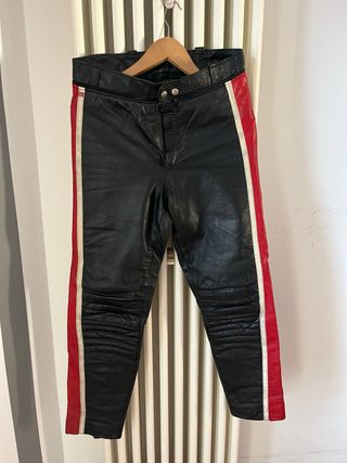 Pantaloni Moto Pelle Rossi Neri